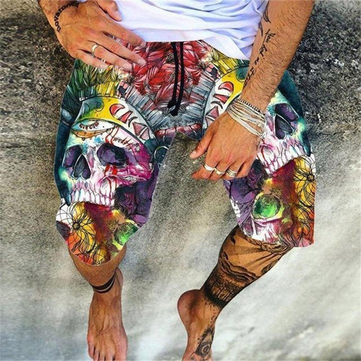 Skull Pattern Printing Digital 3D Casual Quick-drying Beach Pants