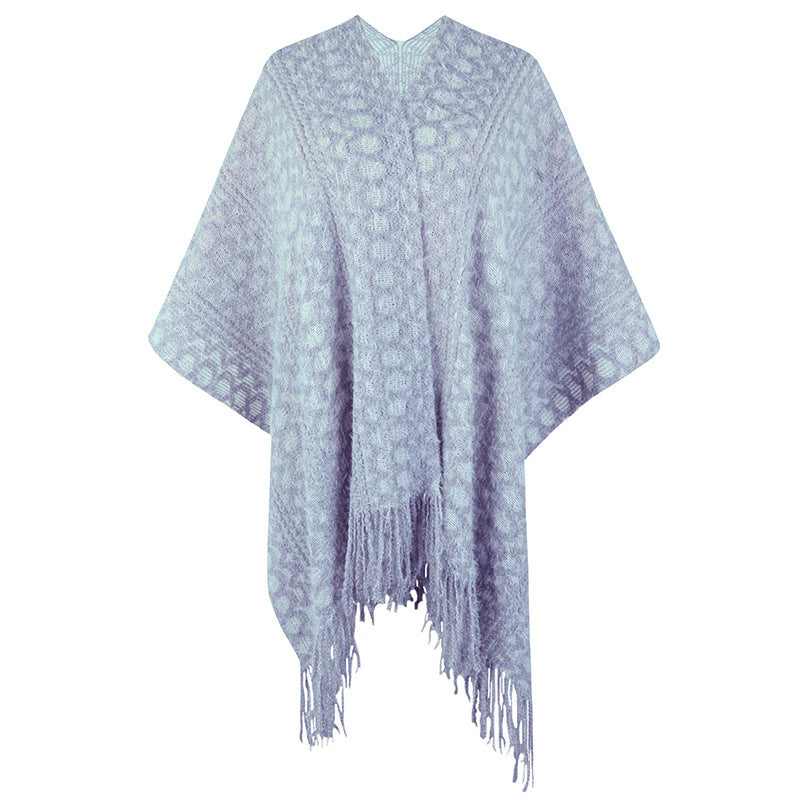 Polyester Yarn Crocheted Hollow Knitted Tassel Cape And Shawl Sweater Women's Cardigan