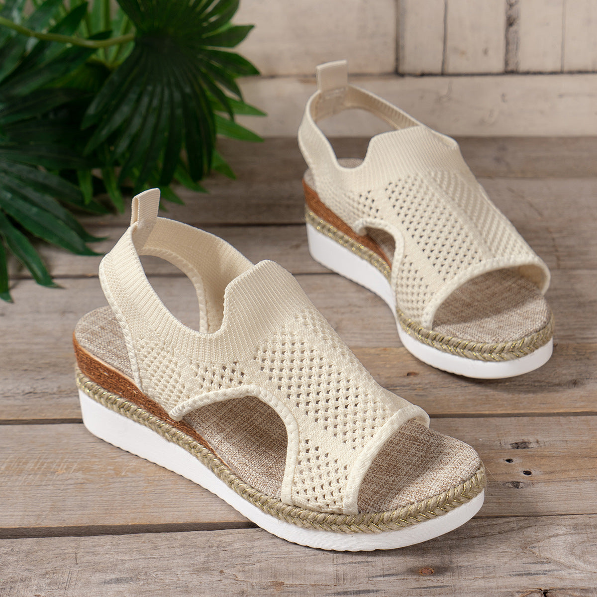 Wedges Sandals Summer Fly Woven Breathable Mesh Shoes