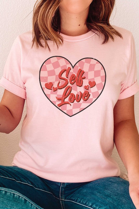 PLUS SIZE - SELF LOVE CHECKERED HEART Graphic Tee