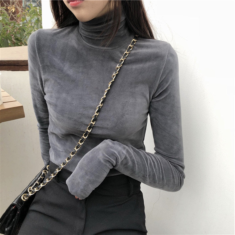 Fleece-lined Thick Long-sleeved T-shirt Keep Warm Inner Match Turtleneck Top