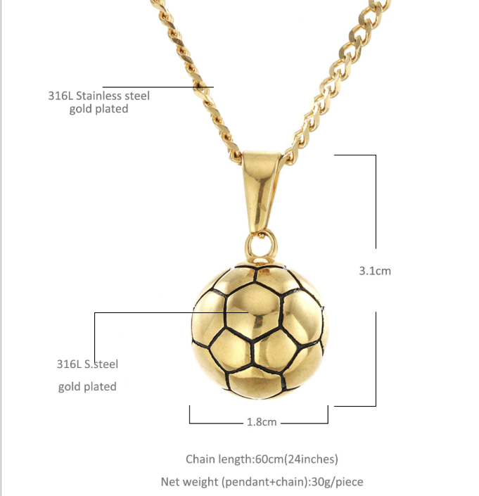 Hip hop exquisite stainless steel gold-plated solid football pendant