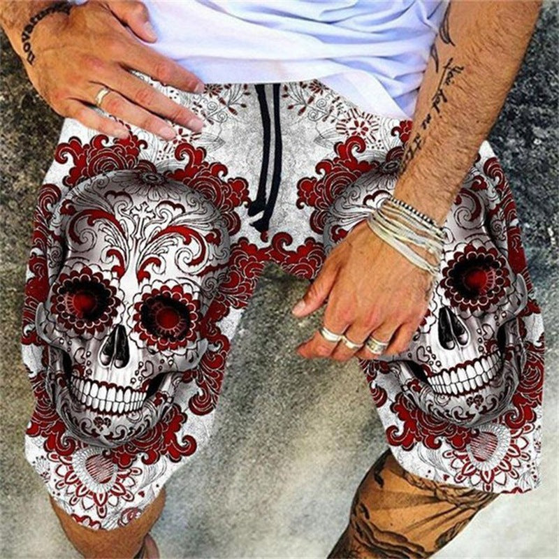 Skull Pattern Printing Digital 3D Casual Quick-drying Beach Pants