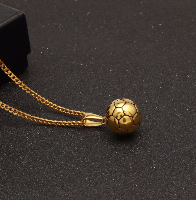 Hip hop exquisite stainless steel gold-plated solid football pendant