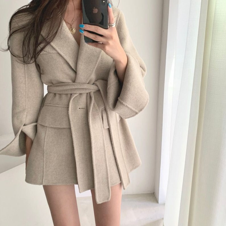 Thin long sleeve woolen coat