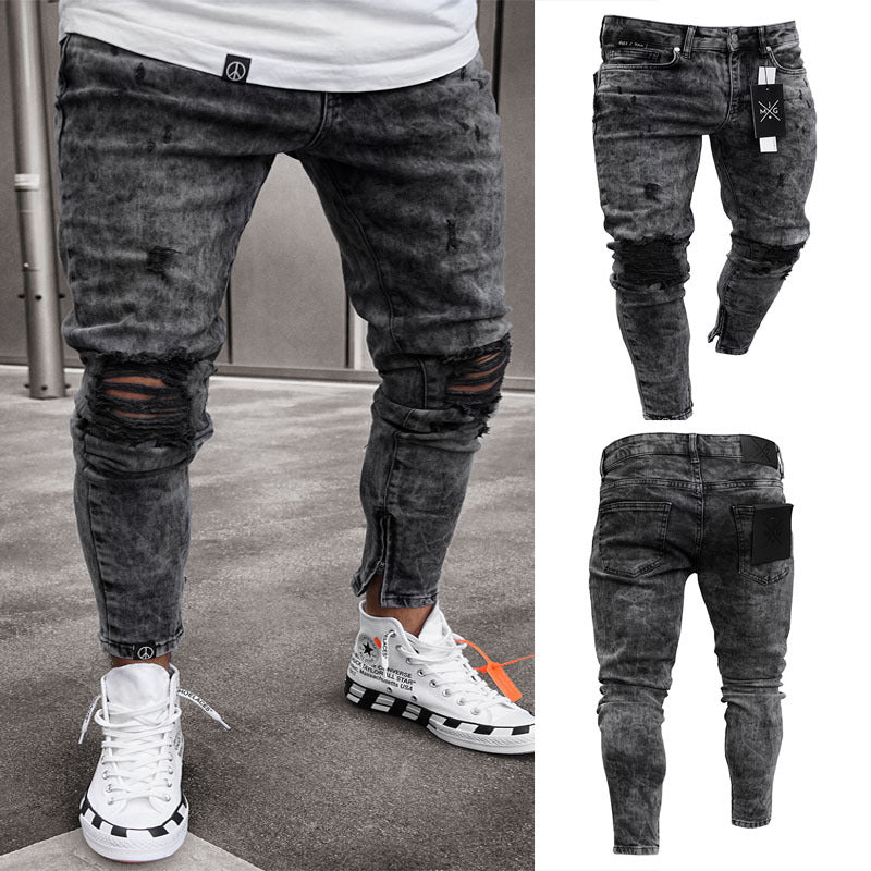 Ripped stretch denim pants