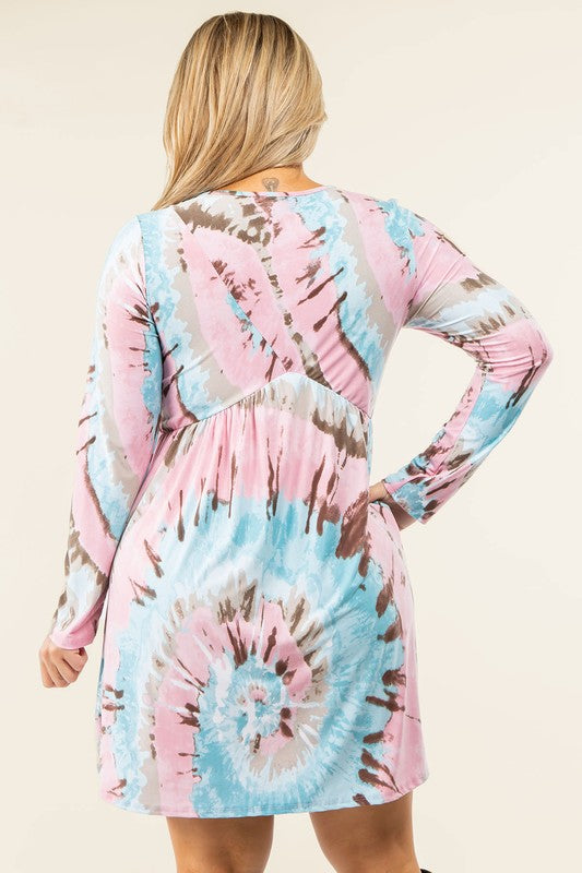 Plus Cross Swirl Tie Dye Mini Dress