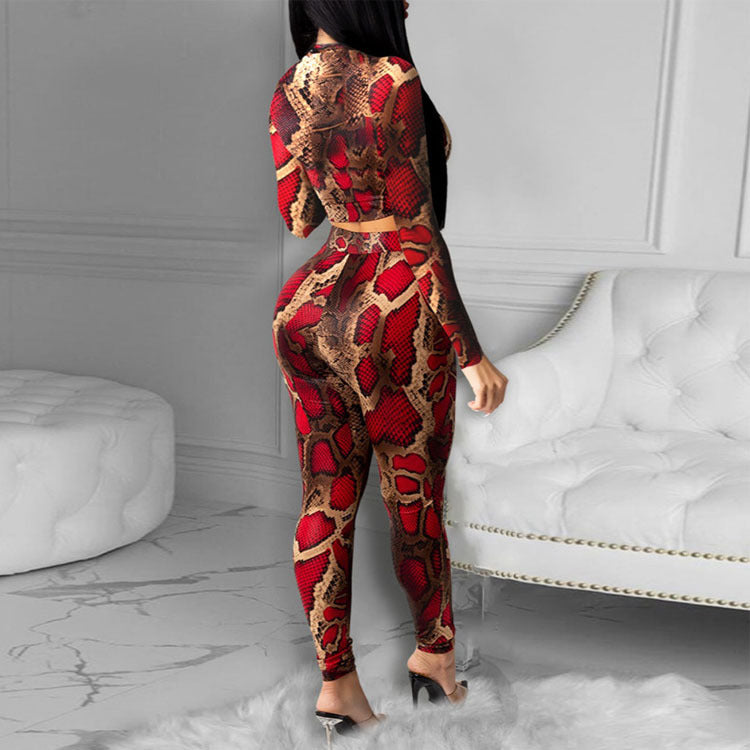 Two-piece Skinny Snake Print Long-sleeved Trousers