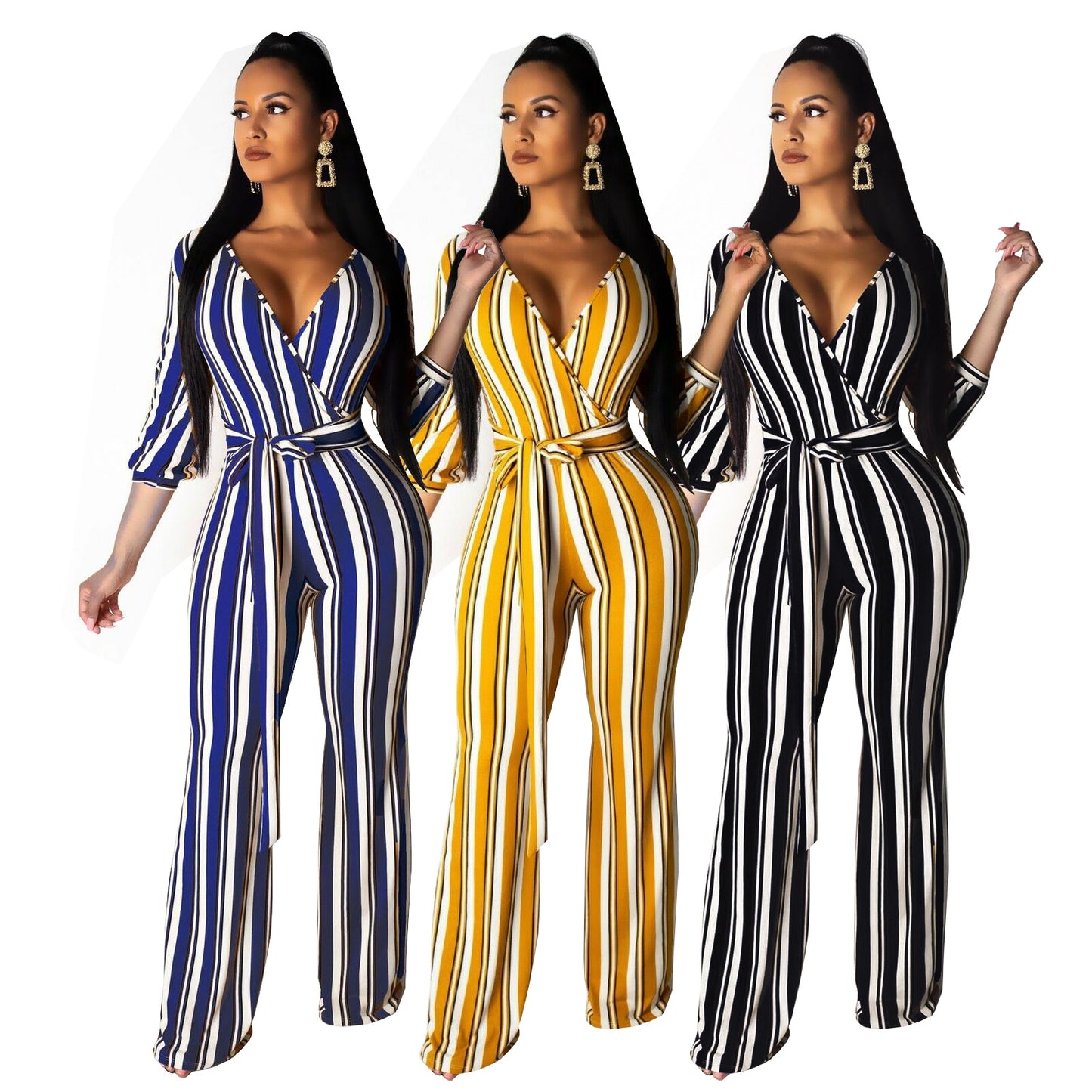 Wear Fashionable Striped Printed Wide-Leg Jumpsuits