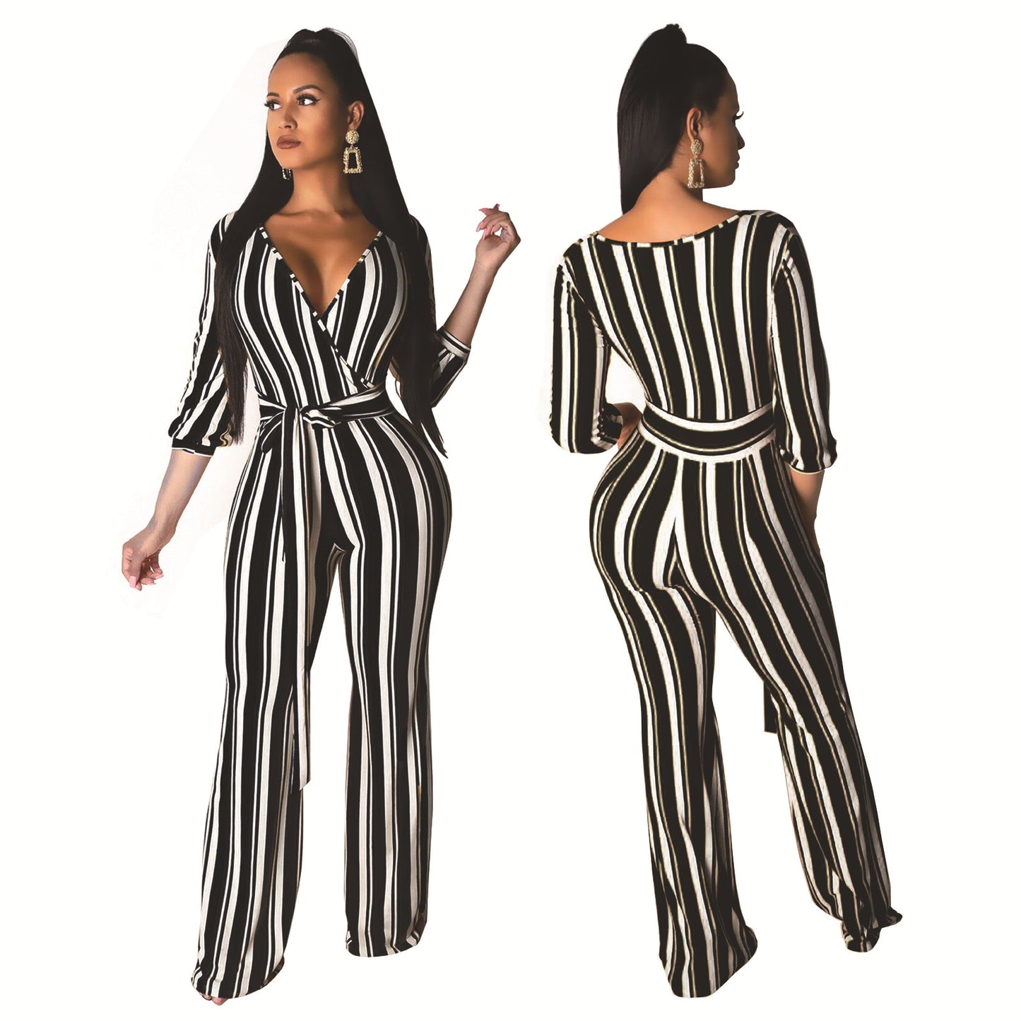 Wear Fashionable Striped Printed Wide-Leg Jumpsuits