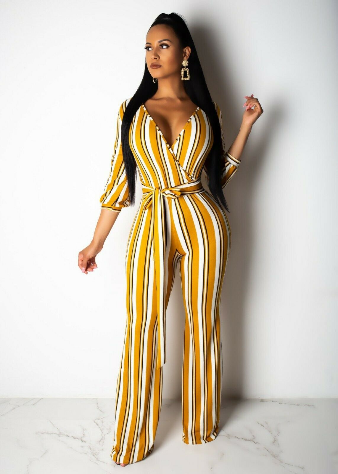 Wear Fashionable Striped Printed Wide-Leg Jumpsuits