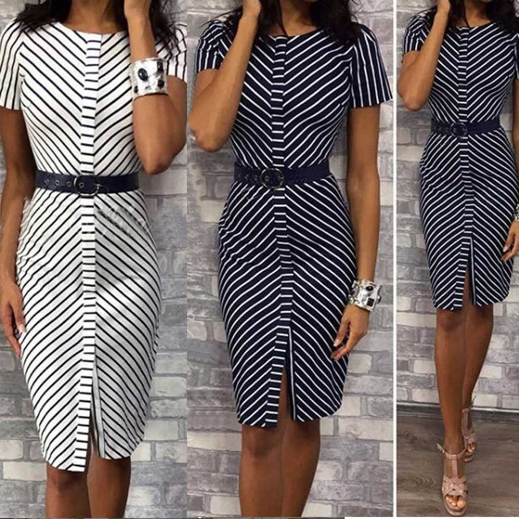 Summer Striped Dress Casual Short Sleeve Dress