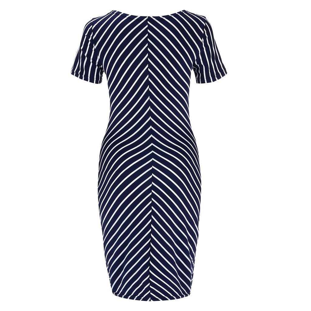 Summer Striped Dress Casual Short Sleeve Dress