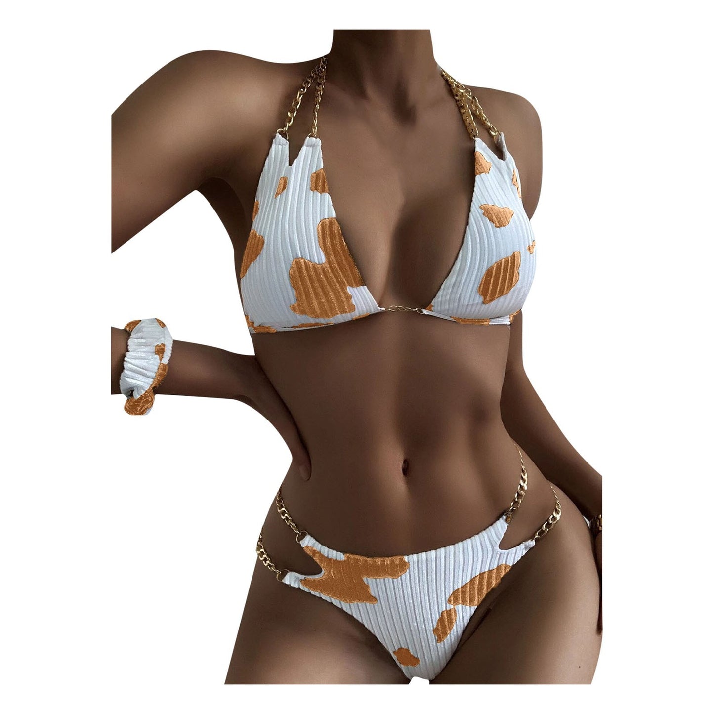 Floral Cows Print Bikini Set Push-Up Swimsuit Beachwear