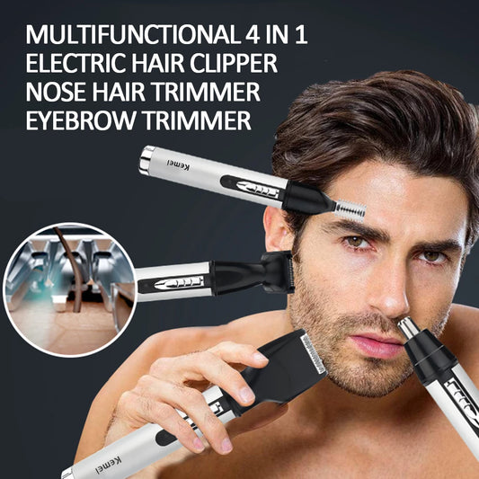 4 in1 Electric Nose Ear Trimmer Nasal Hair Cut Clipper Unisex Hair Removal Eyebrow Trimer Beard Shaving Machine Scissors Razor