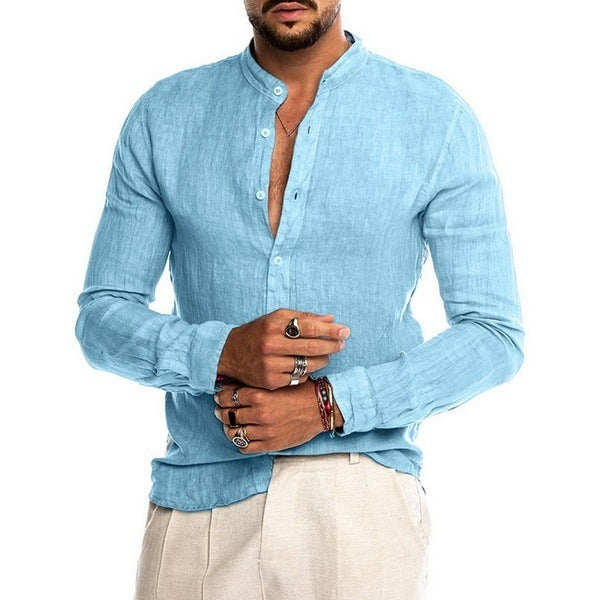 Cardigan Stand Collar Long Sleeve Shirt Men's Clothing