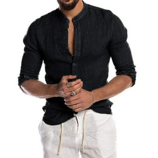 Cardigan Stand Collar Long Sleeve Shirt Men's Clothing