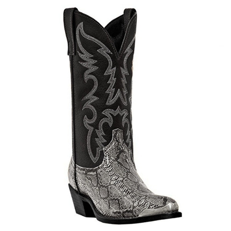 High-Heeled Iron Head Western Cowboy Boots Printed Snake Print