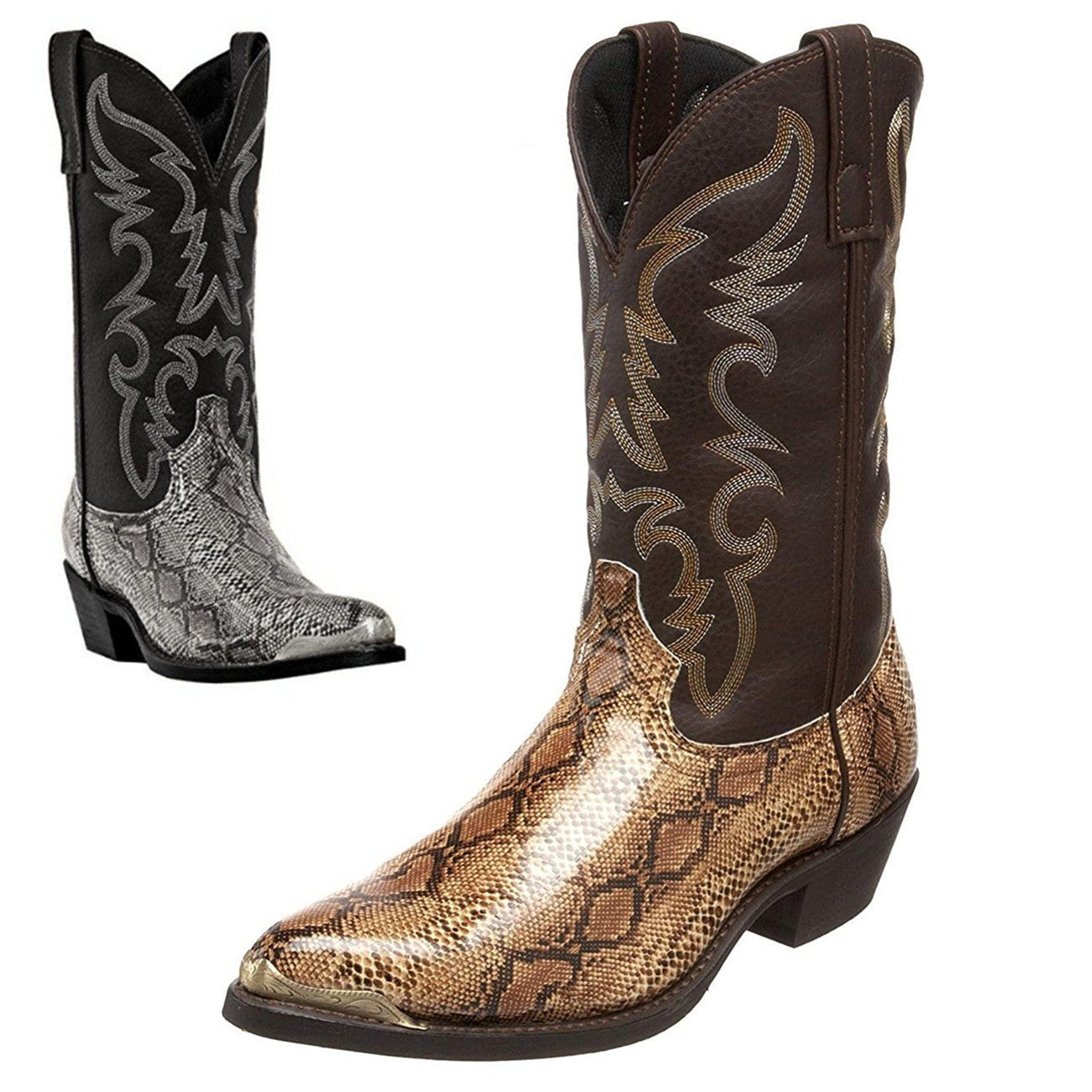 High-Heeled Iron Head Western Cowboy Boots Printed Snake Print