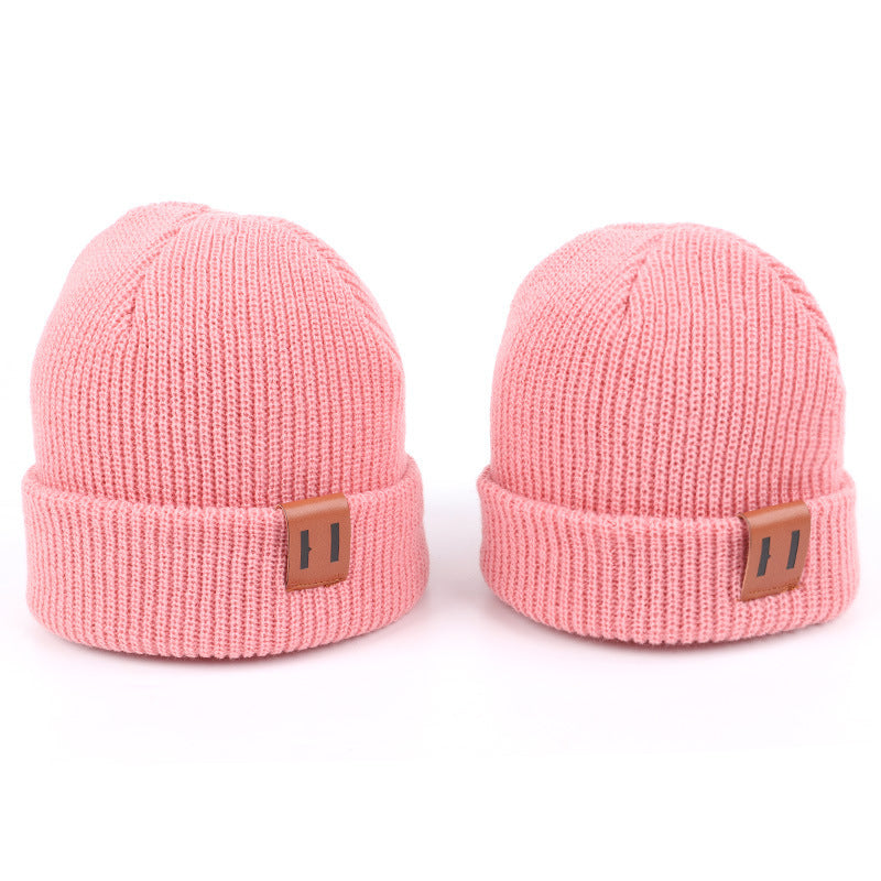 Leather Standard Solid Color Thermal Baby Knitted Cap