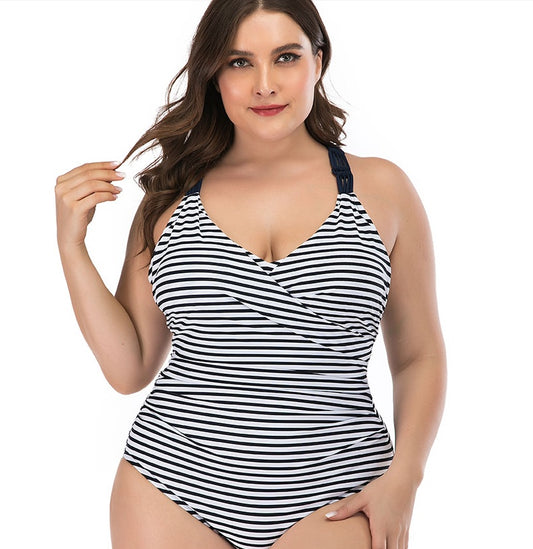 Striped one-piece swimsuit