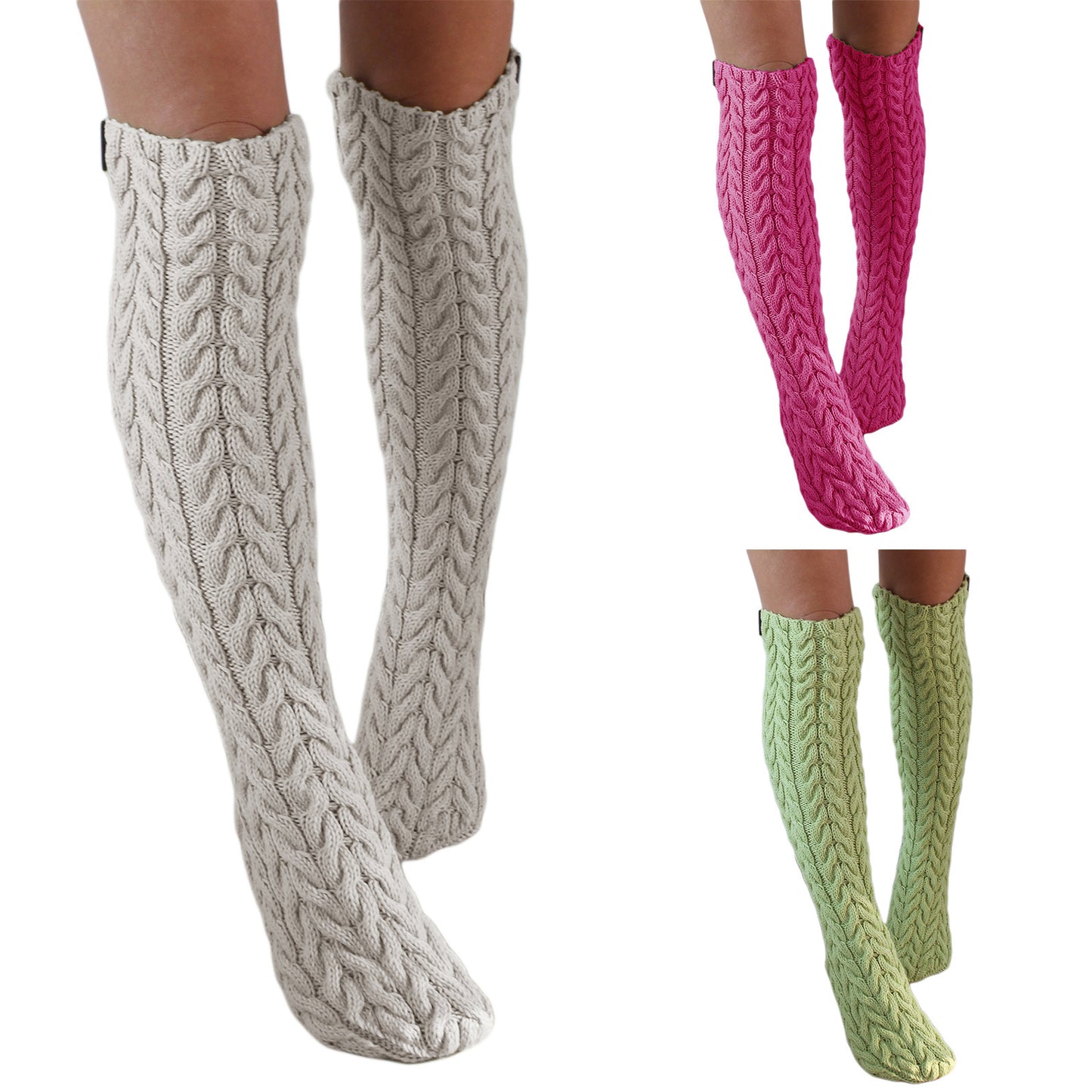 Three-color Twist Mid-calf Knitted Bunching Socks Women