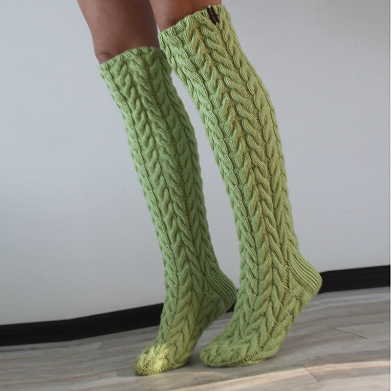 Three-color Twist Mid-calf Knitted Bunching Socks Women