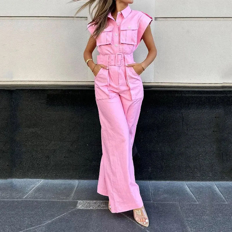 Off-shoulder Collar Waist Jumpsuit For Women