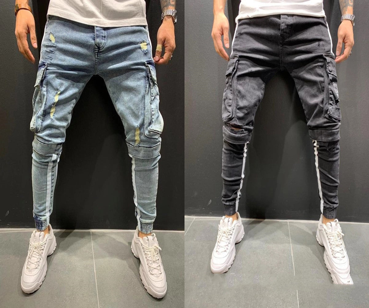 Trousers trendy knee-cut zipper trousers