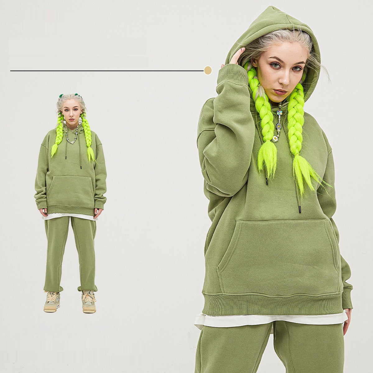 Casual Fleece-lined Thickened Hooded Sweatshirt