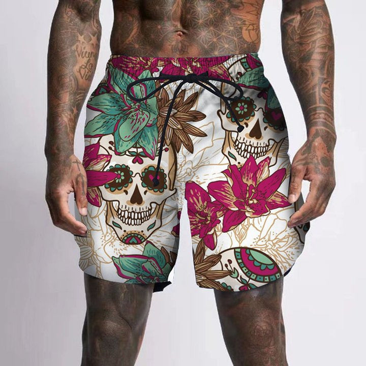 Skull Pattern Printing Digital 3D Casual Quick-drying Beach Pants