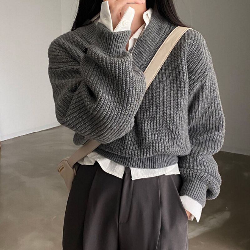 Letter Patch Loose Leisure All-matching Long Sleeve Knitted Pullover Sweater