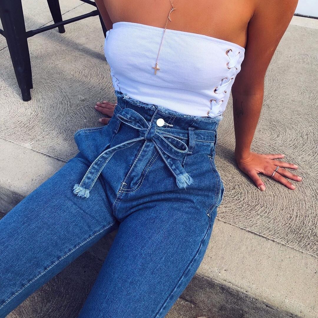 Vintage tassels high waist jeans