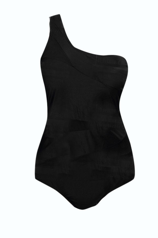 Black one-shoulder one-piece swimsuit women