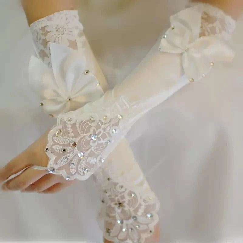 Lace Yarn Bow Gloves For Women