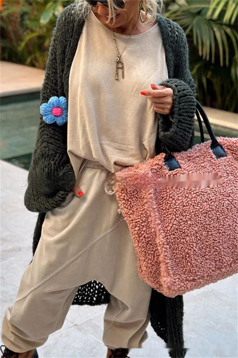 Hand Crocheting Flowers Long Cardigan Jacket Idle Style Casual Loose Sweater