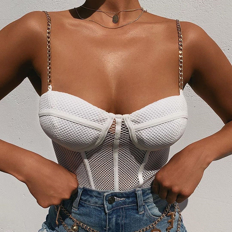 Grid Chain Sling Bottoming Shirt