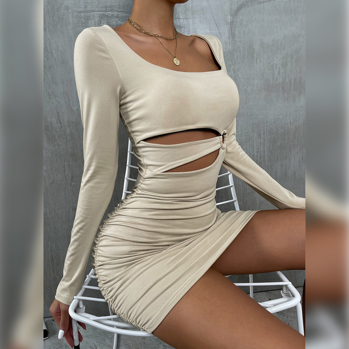 Sexy Square Neck Long Sleeve Dress