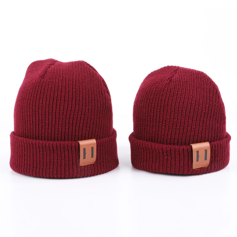 Leather Standard Solid Color Thermal Baby Knitted Cap