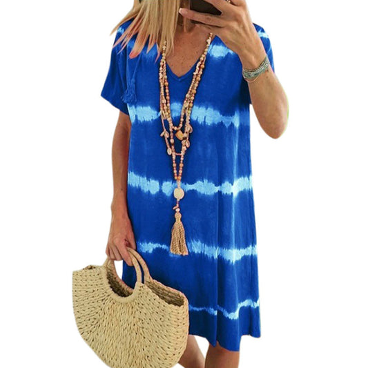 Tie-dye Short Sleeve Dress Women