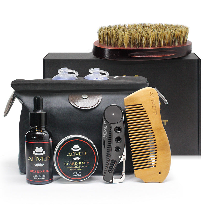 Man Hair Beard Shaving Set Bathroom Tool Brush Comb Shaving Scissors Clean Styling Set