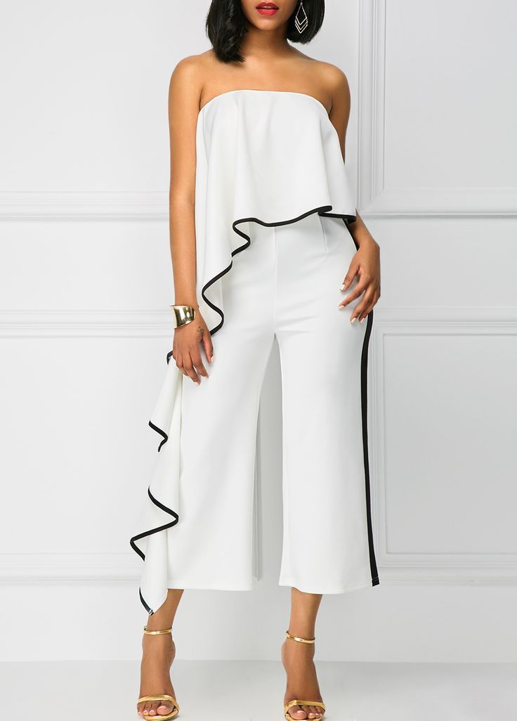 One shoulder wide leg pants