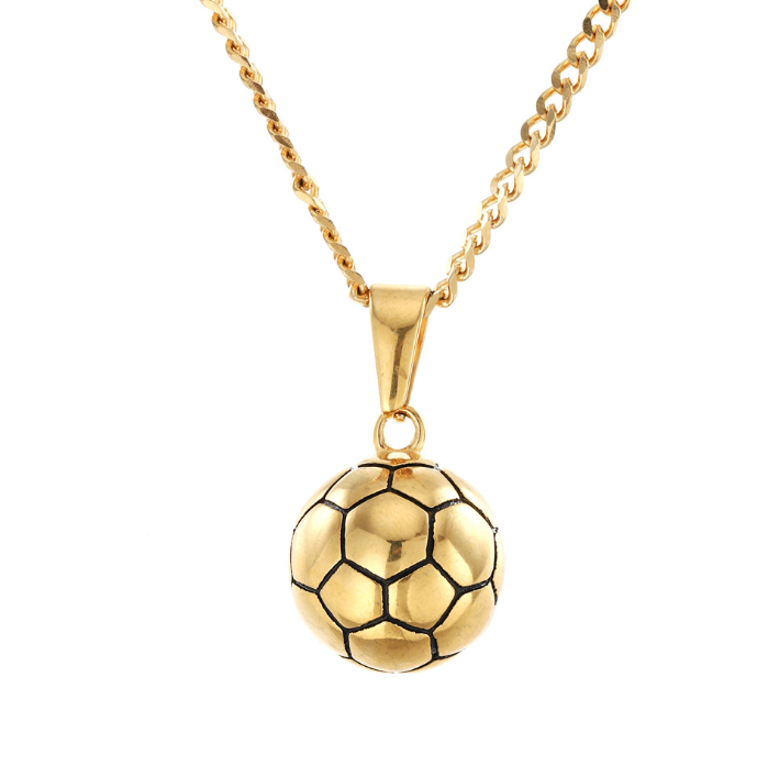 Hip hop exquisite stainless steel gold-plated solid football pendant