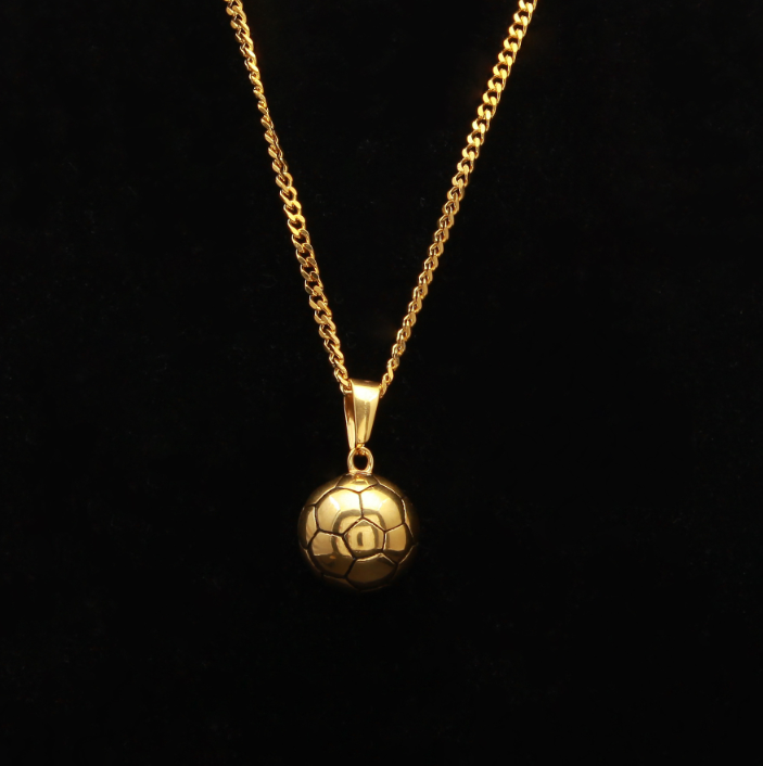 Hip hop exquisite stainless steel gold-plated solid football pendant