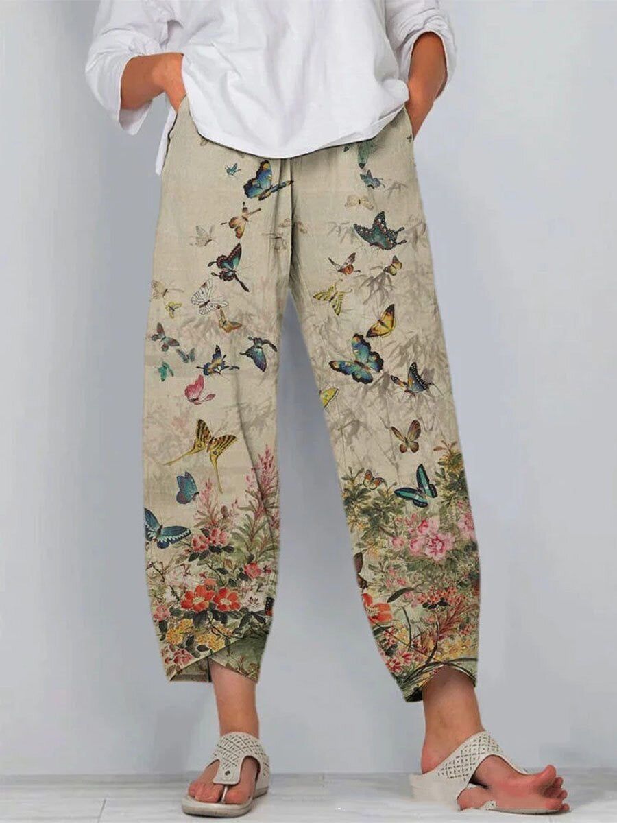 Butterfly Print Casual Pants Ladies