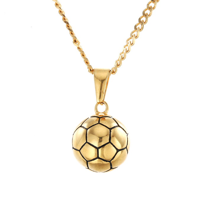 Hip hop exquisite stainless steel gold-plated solid football pendant