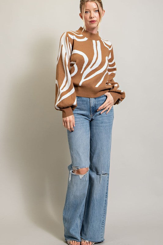 Mock Neck Printed Sweater