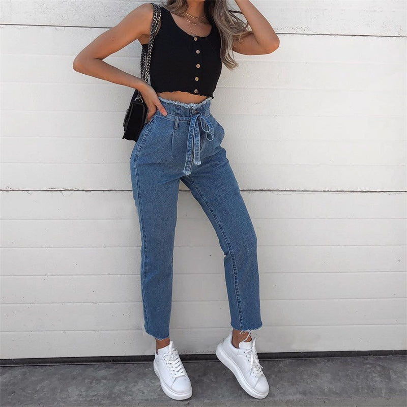 Vintage tassels high waist jeans