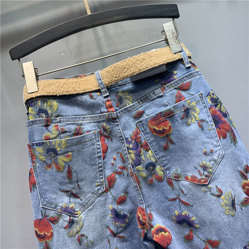 Flower Print Casual Jeans