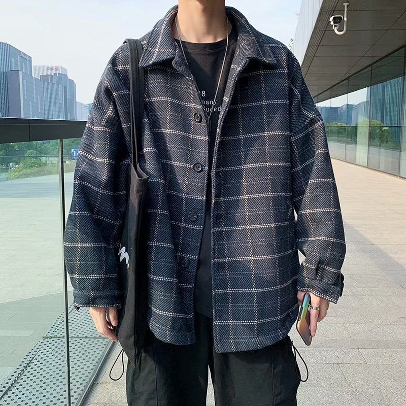 Men's plaid woolen coat